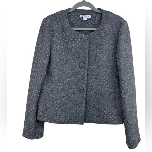 Pendleton Gray Microdot Merino Wool Blazer Jacket Button Front Lined Womens XL - Picture 1 of 8